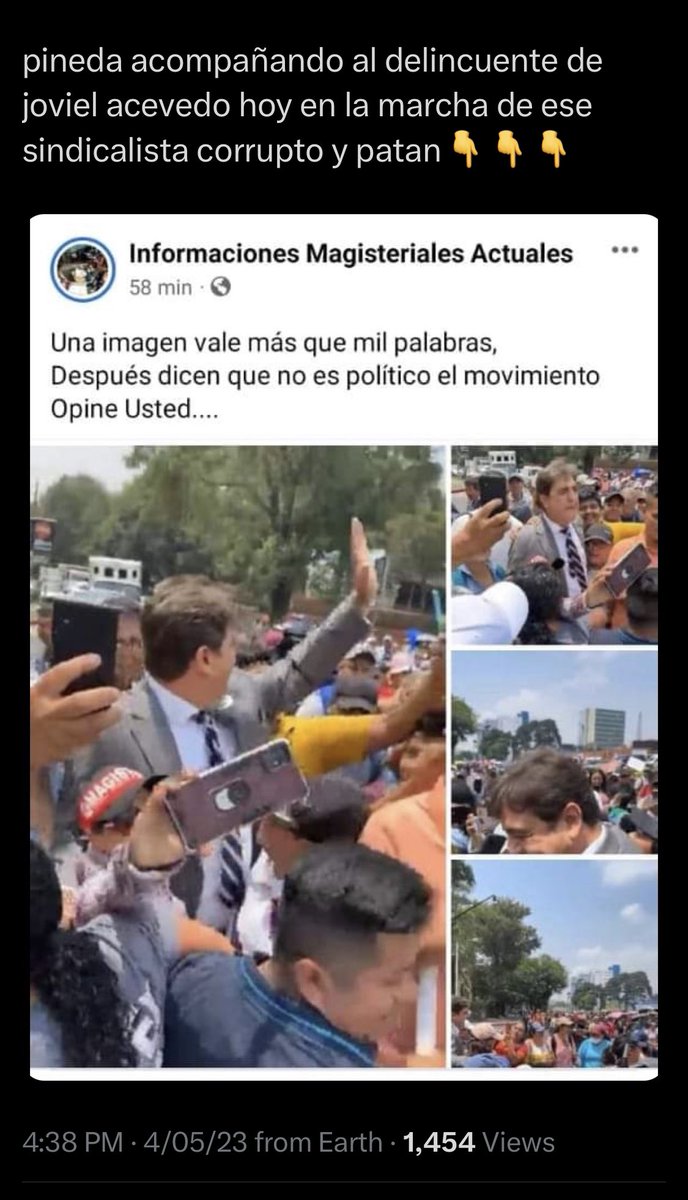 frattigiovanni's tweet photo. hoy pineda rajó y no se presento al debate de los canales, y encima se fue a apoyar a los corruptos sindicalistas del patan mas grande de centroamerica jodiel acevedo !!! el idolo de barro empieza a enseñas sus pies rajados !!! sabe que en un debate se lo comen vivo ! https://t.co/hz00u6ppTK
