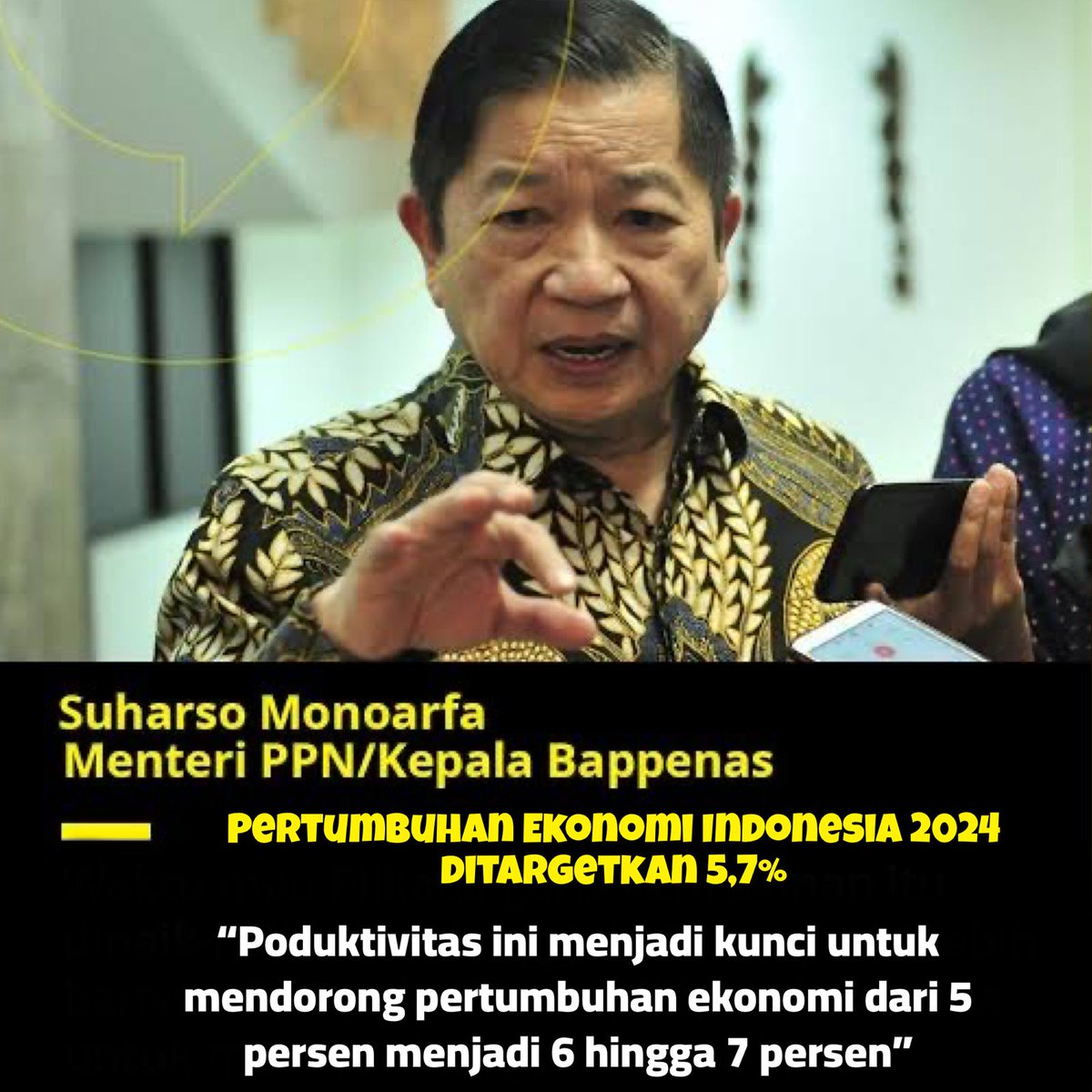 Pertumbuhan ekonomi Indonesia tahun 2024 ditargetkan sebesar 5,7 persen.
@CerahID @Ghurem2 
@erzavindaf @ardi_tama1

#UMKM #EkonomiKuat #Pariwisata