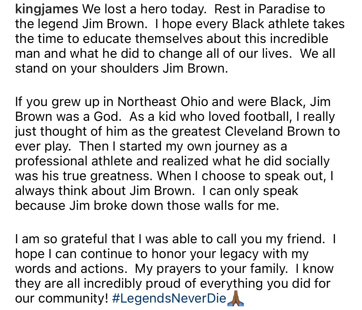 LeBron James pays his respects to Jim Brown.