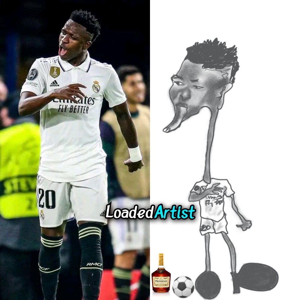 loadedartist1's tweet photo. No wonder, na #hennesy make @vinijr #Vinicius high like this?
#CaricaturaDelDía #caricaturedrawing https://t.co/zx6qyDgN8N