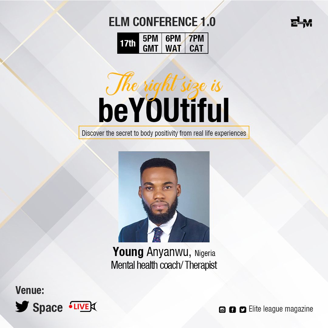 KudiratIjeoma's tweet photo. Social media flyer for a twitter space hosted by @EliteLeaguemag
#N70Challenge
#OneWeekForMe
#design #TwitterSpaces
#bodypositivity
@ChukwuAdaeze https://t.co/NZju7RYVm7