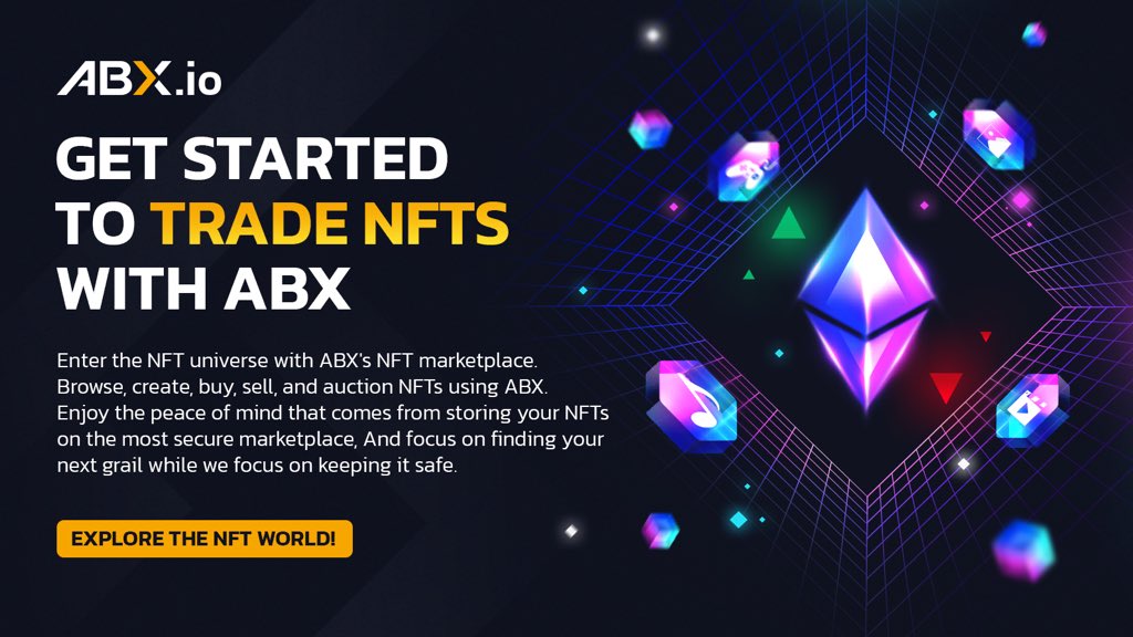 🔷Are you tired of seeking a trustworthy platform to start your #NFT journey? 🤔

Enter the NFT universe with ABX’s NFT marketplace.🎨
#ABX provides you with the opportunity to sell, purchase, trade and collect #NFTs.

EXPLORE THE NFT WORLD!
ABX.io

#nftart