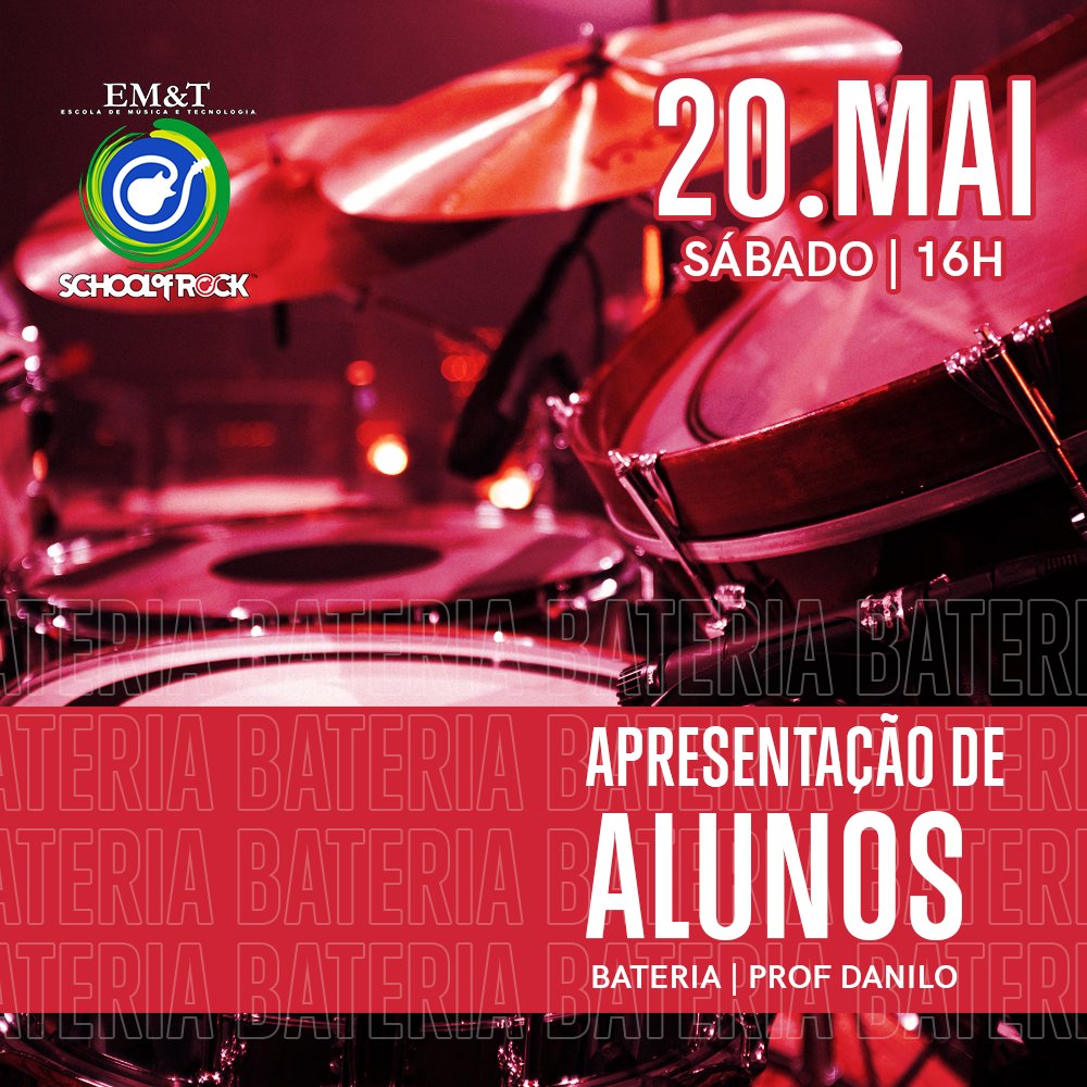 Nesse sábado tem apresentação de alunos de bateria! Estão todos convidados!