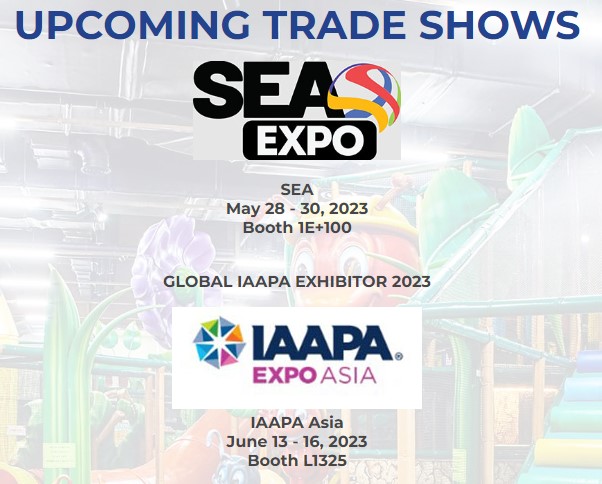 Upcoming Trade shows for
May and June 2023

#SEAexpo - Booth 1E+100

#IAAPAasia - Booth L1325

#iPlayCO #TAGactive #TAGnPlay #TAGparkour #TAGareans #IndoorPlay #IndoorPlaygrounds #CustomDesigns #Trampolines #ClimbingWalls #Adrenaline #Ballictics #Ballocity