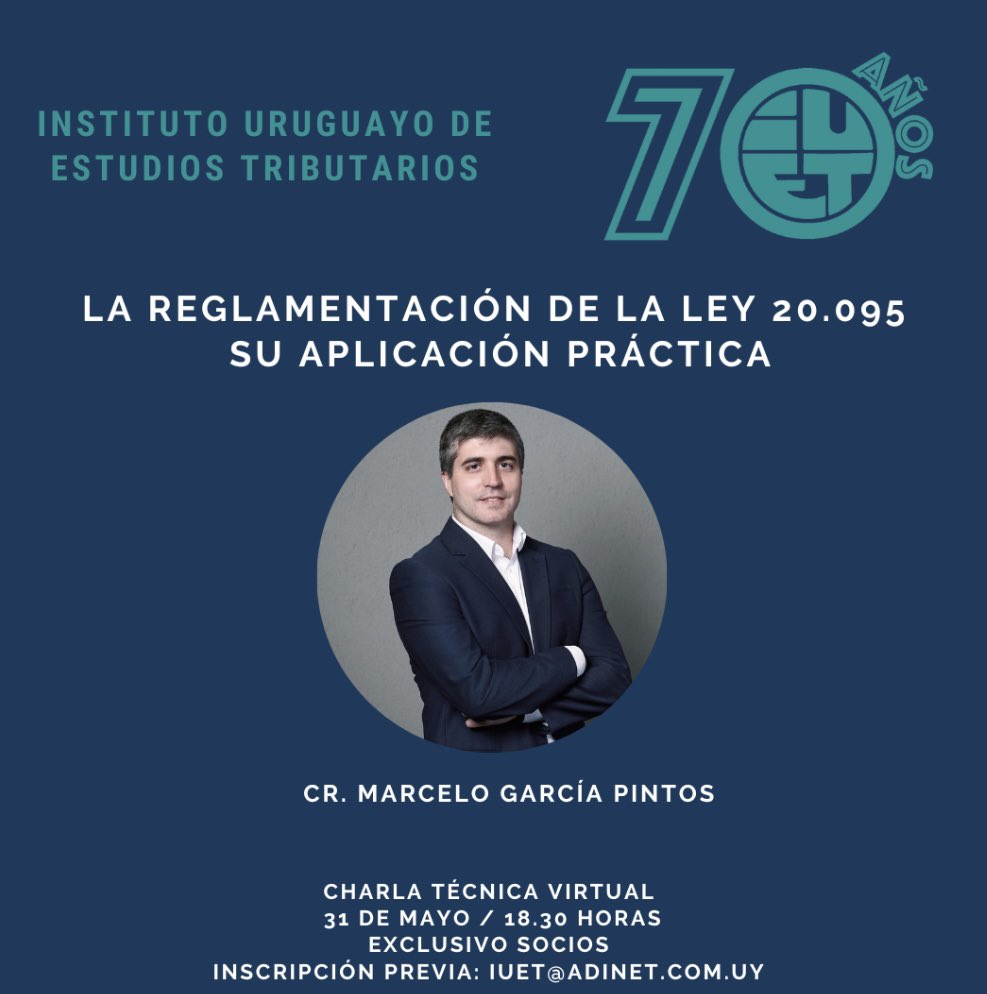 “La reglamentación de la ley 20.095. Su aplicación práctica" a cargo del Cr. <a href="/mgarciapintos/">Marcelo García Pintos</a>
🗓️ miércoles 31 de mayo
🕰️ 18:30hs
📍 vía zoom 
📩 inscripciones abiertas
