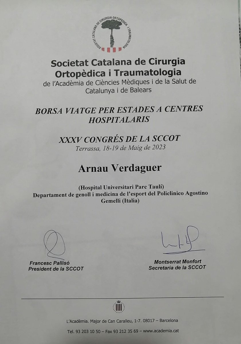 3 beques de <a href="/sccot_cat/">SCCOT</a> pel projecte de tesi doctoral del <a href="/sergil8/">Sergi Gil</a> , la col•laboració internacional del Roger Rojas, i l’estada internacional de l’Arnau Verdaguer. Felicitats a tots!!🥇👏🏽 <a href="/parctauli/">Consorci Corporació Sanitària Parc Taulí</a>
