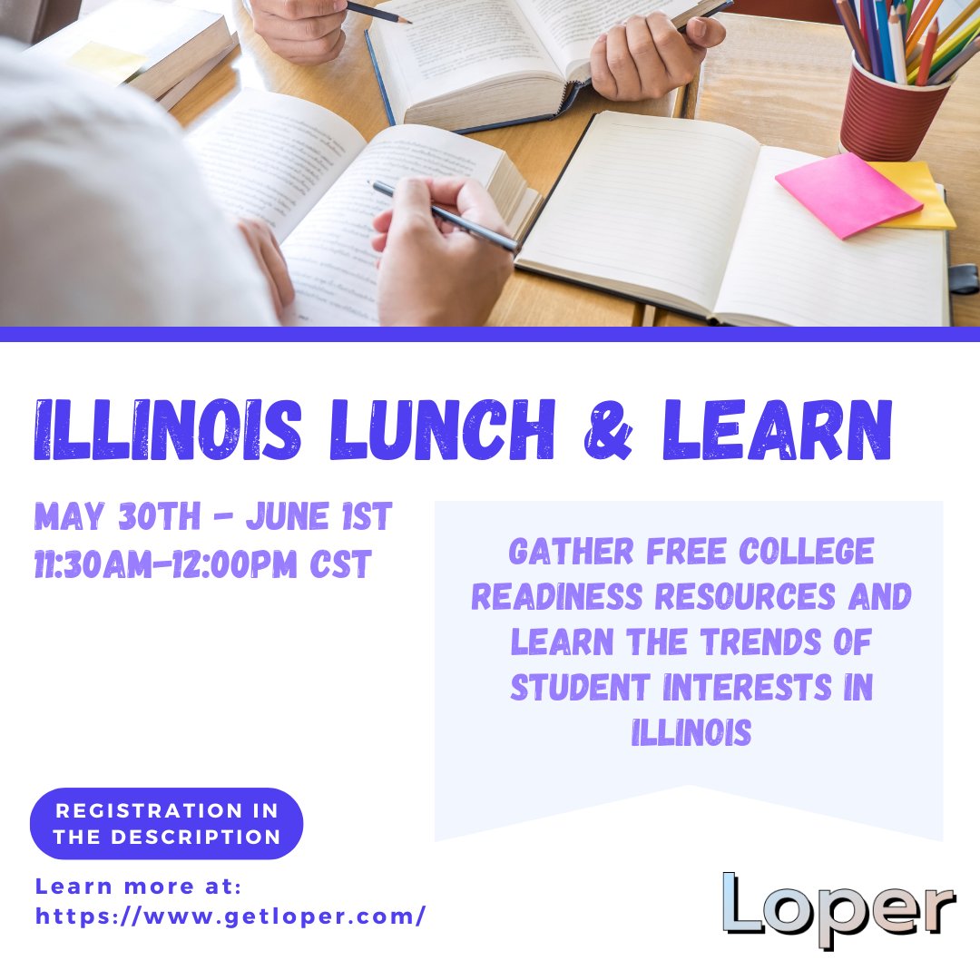 ‼️Calling all Illinois Counselors‼️
We're hosting a free webinar for Illinois counselors. We'll cover resources and data trends from the thousands of students we serve in Illinois. Sessions are 11:30AM-12:00PM CST from May 30-Jun 1. Register here: calendly.com/eric-loper/lop…