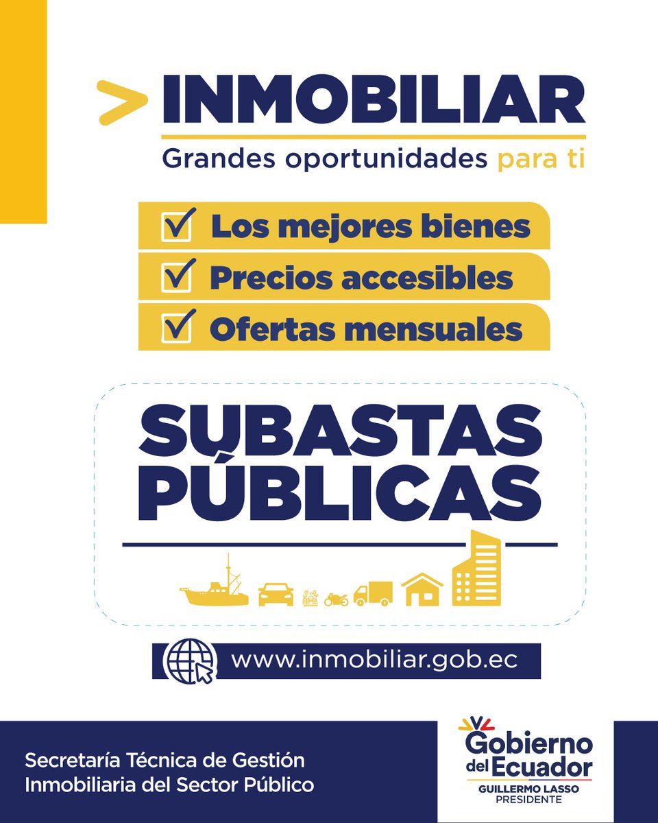 inmobiliarec's tweet photo. ¡#Inmobiliar, tu aliado estratégico!

Hoy te presentamos razones para invertir con nosotros:
🏢🚗 Amplio catálogo de bienes
💰 Precios accesibles
🇪🇨 Participación directa desde cualquier parte del país.
🙋#SubastasPúblicas2023 mensuales
✅ Transparencia en todo el proceso https://t.co/eT338Y26zW