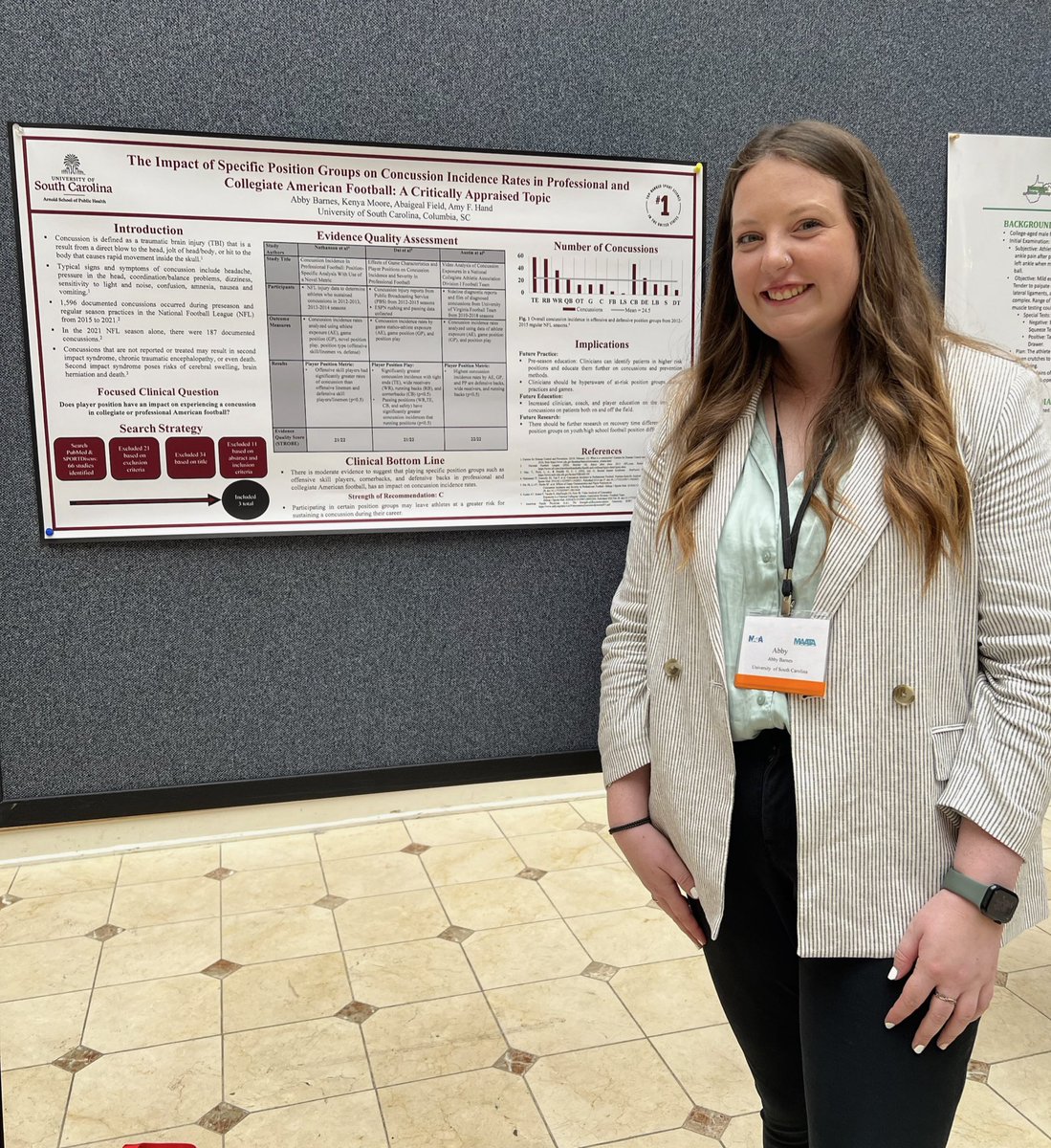 2nd year athletic training students Niya Burrows, Kayleigh De Koker and Abby Barnes presented their research posters at MAATA 2023. #GamecockAT