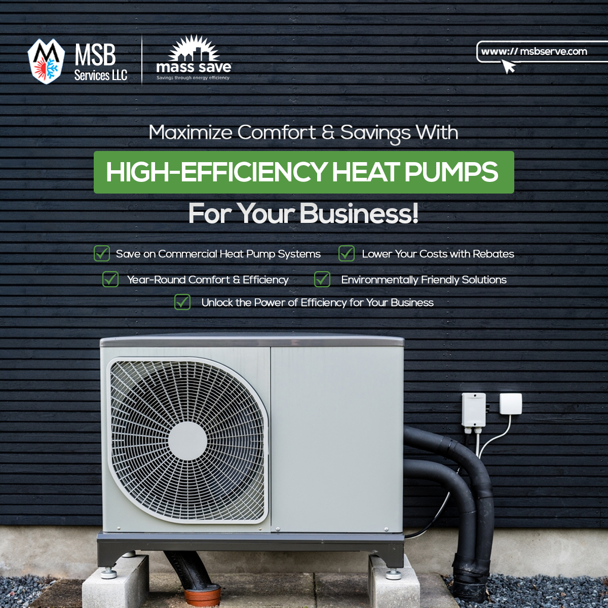 ServicesMsb's tweet image. Maximize Comfort and Savings with High-Efficiency Heat Pumps for Your Business!

Save on Commercial Heat Pump Systems
- Lower Your Costs with Rebates
- Year-Round Comfort &amp;amp; Efficiency
- Environmentally Friendly Solutions

#HeatPumpSystems #EnergySavings #MSBServicesLLC