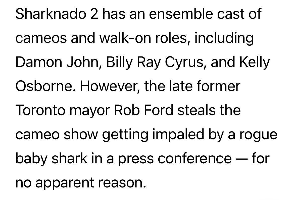 Honored to see that mayor @tomayorfrod didn’t die in vain! 

Thank you <a href="/wealthofgeeks/">Wealth of Geeks</a> for including #Sharknado2 in your list of best movie deaths *according to men (?!) 😬😂🥰🙌🏼🧔🏽‍♂️🧔🏻👴🏿

wealthofgeeks.com/best-move-deat…
