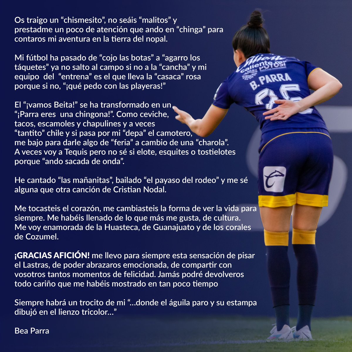 beaparrasalas's tweet photo. Mis valores como futbolista y como persona no coinciden con los del staff técnico ni con el proyecto del Atlético San luís Femenil, haciéndose presente en el trato recibido los últimos meses, por ello me veo obligada a no continuar perteneciendo a la disciplina del club. https://t.co/24qbn1s0Re