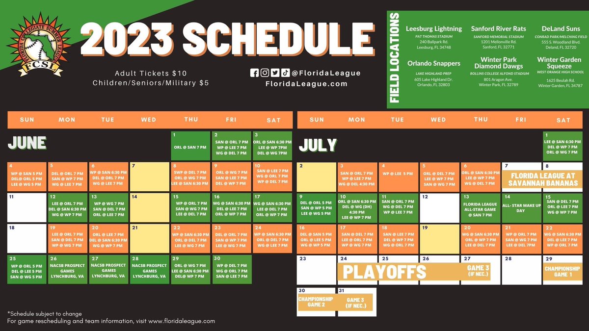 𝗠𝗔𝗥𝗞 𝗬𝗢𝗨𝗥 𝗖𝗔𝗟𝗘𝗡𝗗𝗔𝗥𝗦!

It’s summer baseball time here in Central Florida and we want to see you out at the ball park! ⚾️ 

🔗 bit.ly/23ScheduleRele…