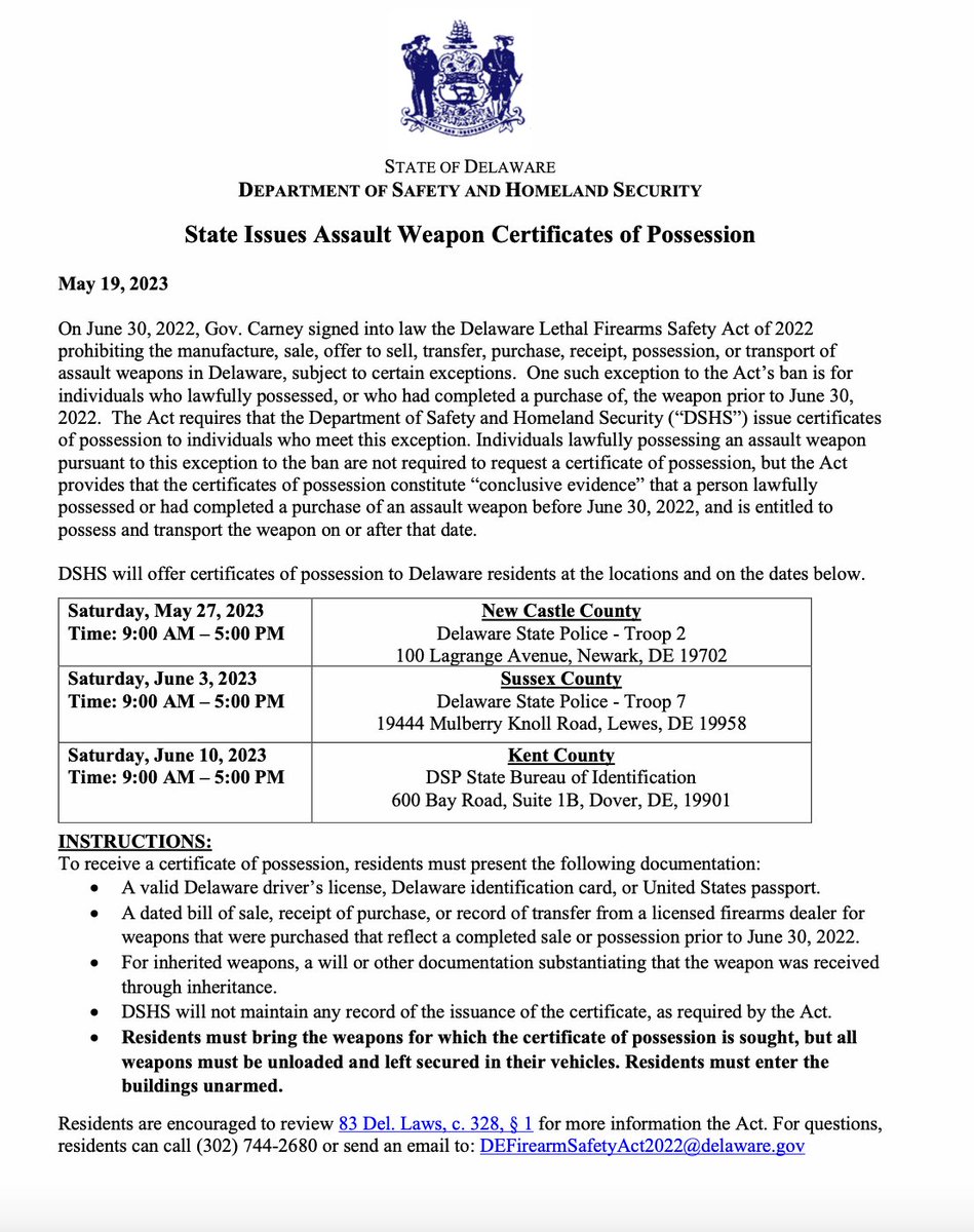 Is that your gun? Delaware sets new "Certificate of Possession" rule for "assault weapons," bans new sales