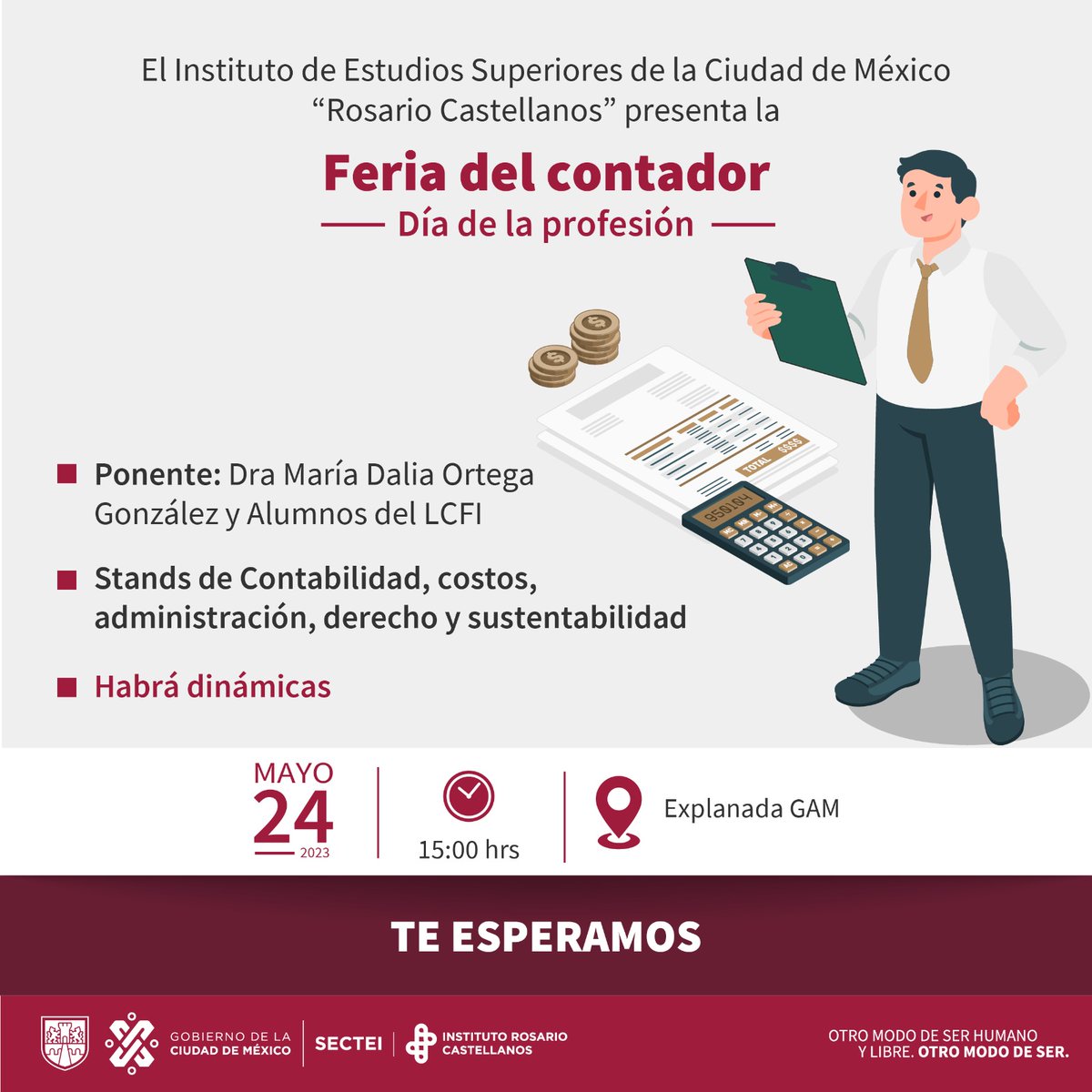 UNRCastellanos's tweet photo. ¡Le tenemos preparada la Feria del contador a toda la #ComunidadIRC! 💼
Anota la fecha, no querrás perderte esta celebración del día de la profesión. 💹
📆 24 de mayo
⌚ 15:00 hrs.
🏫 Explanada GAM.
#OrgulloIRC
#OtroModoDeSer https://t.co/IMOgzStHbe