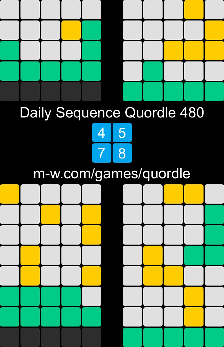 HelenButler's tweet image. Daily Sequence Quordle 480
4️⃣5️⃣
7️⃣8️⃣
m-w.com/games/quordle
