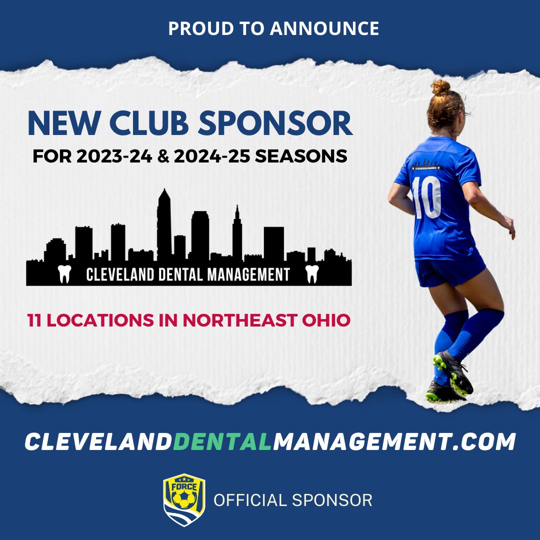 ClevForceSC's tweet photo. Cleveland Force SC has formed a powerful partnership with Cleveland Dental Management, a collection of community based dental offices, as our prominent back-of-jersey sponsor for the 2023-24 and 2024-25 Club Seasons. 

Read our full press release here: https://t.co/20NNDI2OZr https://t.co/P5bn78IKr2