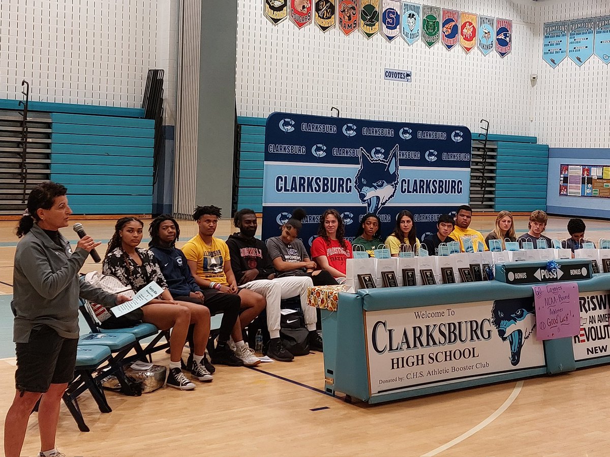 CHSCoyotes's tweet photo. Congratulations to the 20 student-athletes from the Class of 2023 who will be furthering their athletic careers at the collegiate level! We wish you all the best! And a huge shout-out to Coach Waxman for knitting everyone a 'Wax hat' in their new school colors! https://t.co/GTvSD5KWvp