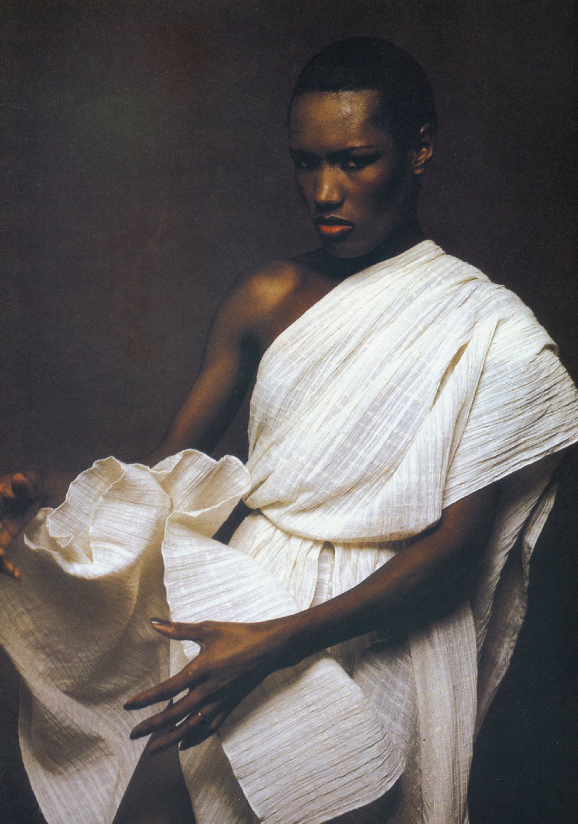 Happy birthday to Grace Jones, here in a by Issey Miyake, 1978. 