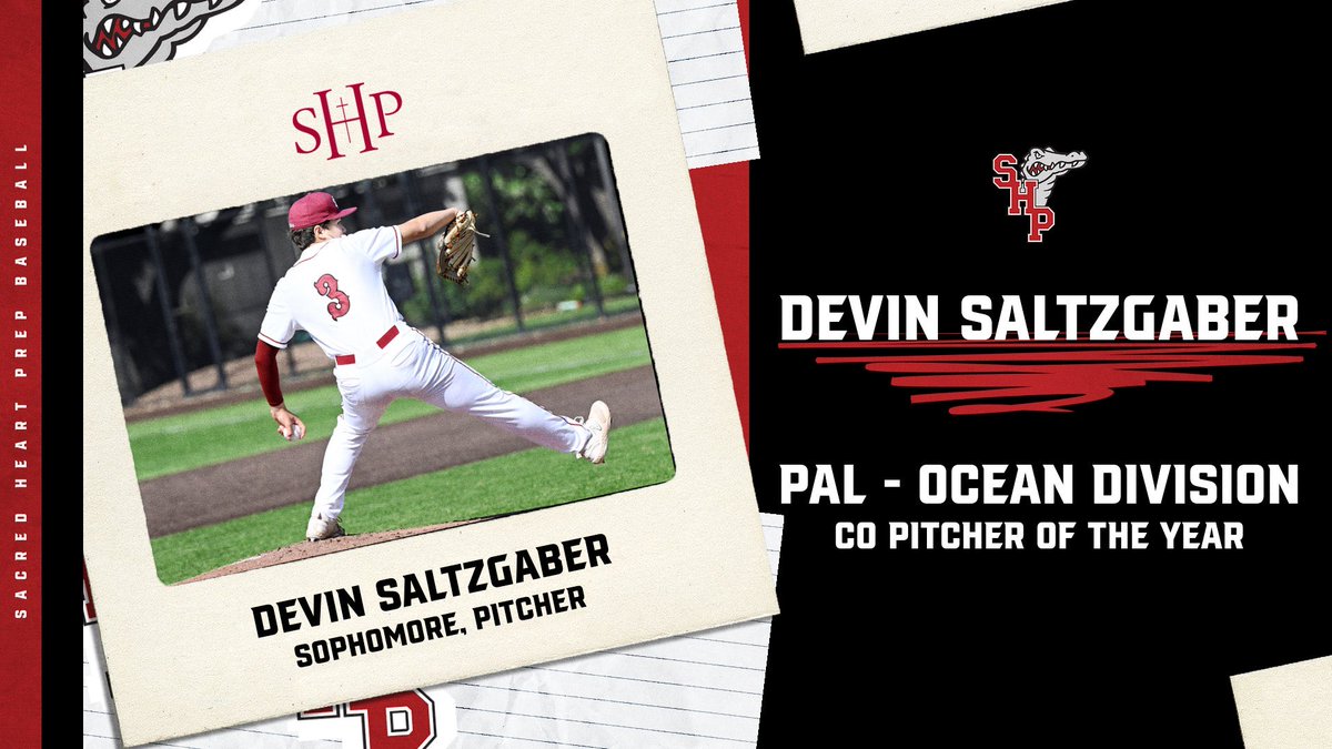 Sacred Heart Prep Athletics (@shpathletics) on Twitter photo 🚨 PITCHER OF THE YEAR 🚨
Congratulations to sophomore lefty <a href="/DevinSaltzgaber/">Devin Saltzgaber</a>, who has been named the PAL - Ocean Division Co-Pitcher of the Year!
Devin went 11-0 on the season with a minuscule 0.68ERA, leading the Gators to a 19-7-1 season, and PAL - Ocean Division crown. 🚨 PITCHER OF THE YEAR 🚨
Congratulations to sophomore lefty <a href="/DevinSaltzgaber/">Devin Saltzgaber</a>, who has been named the PAL - Ocean Division Co-Pitcher of the Year!
Devin went 11-0 on the season with a minuscule 0.68ERA, leading the Gators to a 19-7-1 season, and PAL - Ocean Division crown.
