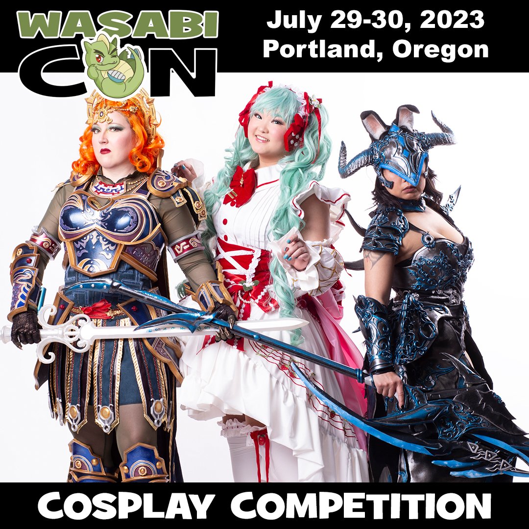 WasabiConPDX's tweet photo. This year's Cosplay Competition details are now available! 🦸🏽‍♀️ With so many amazing cosplays at last year's show, we knew we had to turn up the heat on this year's competition. 🔥 Sign-ups open June 1st, so check it out at https://t.co/26fDH3z2V5 https://t.co/B4HxCdy72j