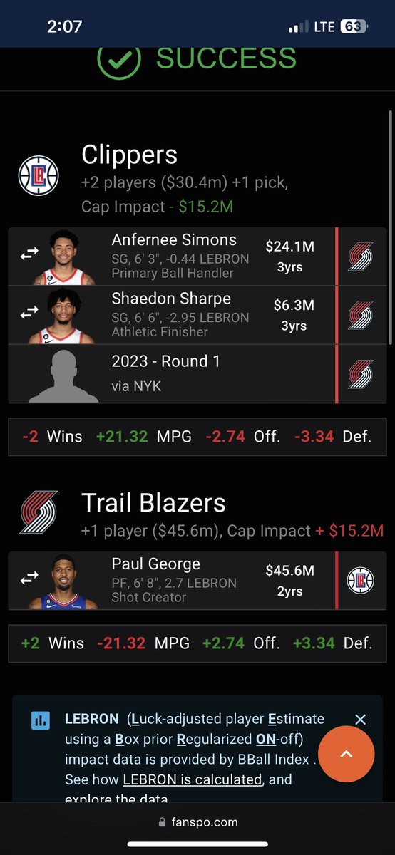 W TRADE PAUL GEORGE FOR SIMONS SHARPE AND 3RD