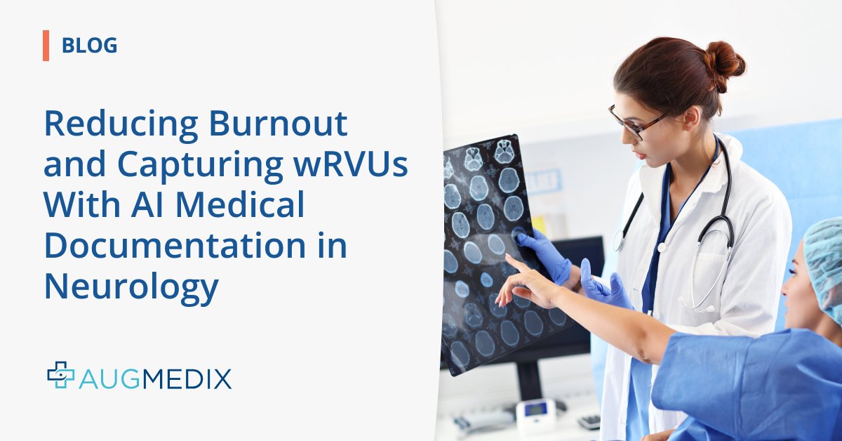 augmedix's tweet photo. Neurologists have been impacted by #burnout at a higher rate than other medical specializations. Discover how artificial intelligence is alleviating the stressors causing industry-high burnout rates. Learn more: https://t.co/n1GFwbYYep #HealthTech #DigitalHealth https://t.co/PNO2FWo71L