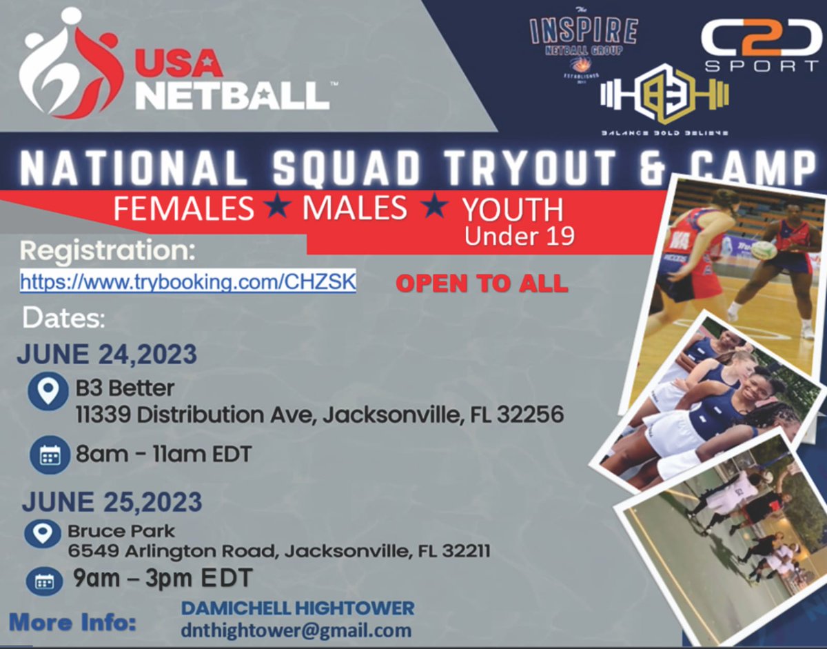 USA_Netball's tweet image. The announcement you&apos;ve been waiting for...

We&apos;ve now opened our National Squad Tryout and Camp to not just females, but males and youth as well!!

Register at trybooking.com/CHZSK to let us know you&apos;re coming!

#GetExcited #Announcement #USANetball #TeamUSA #Netball