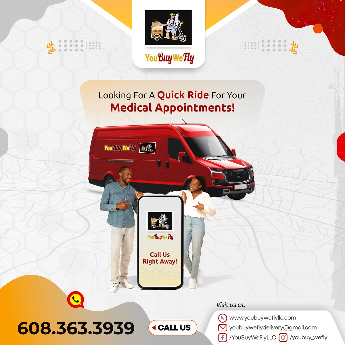 YouBuyWeFly2's tweet photo. Looking for a quick ride for your Medical Appointments!
.
π² +1-608-363-3939
π https://t.co/7OyUD4XBPQ
π¨ youbuyweflydelivery@gmail.com
.
#Medical #Transportation #appointment #QuickClose #RideWithUs #doctor #hospitals #USA #Wisconsin #beloit #medicines #NursesWeek #CallofDuty https://t.co/IkyiZViTTs