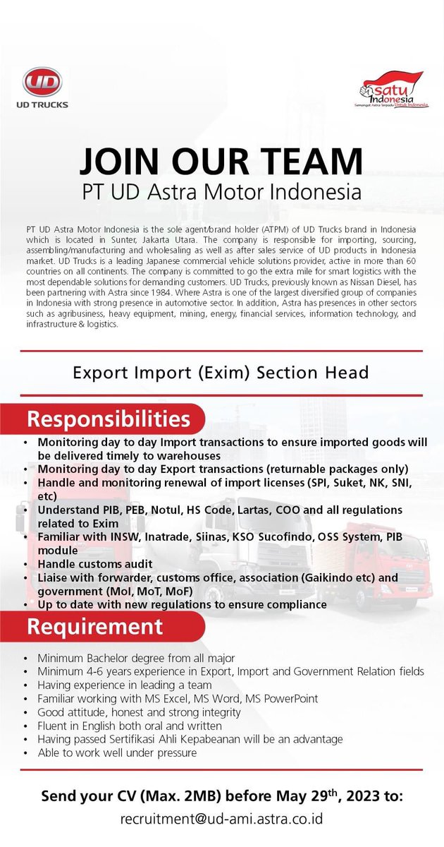 maykiemu's tweet photo. @worksfess Titip loker ya min. Teman” boleh dicoba yah 🙏🏻
Kirim cv kesini: recruitment@ud-ami.astra.co.id https://t.co/d2jjFKTocQ