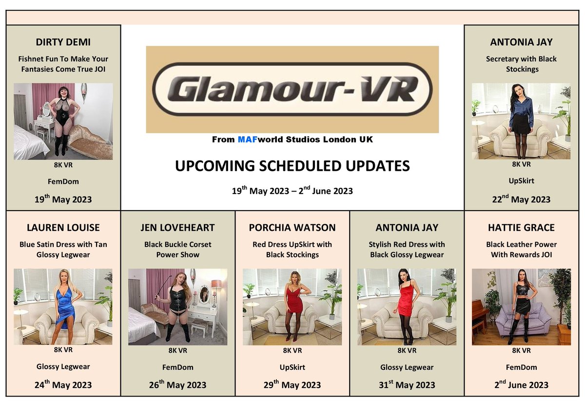 Releases coming up on Glamour-VR.com from @MAFWorld

🚺@Dirtydemi98 @Antoniajay11 @laurenlouise228 @jenloveheartx #PorchiaWatson @Antoniajay11 @_HattieGrace_ 

🙌@Page3Classics @bringbackpage3