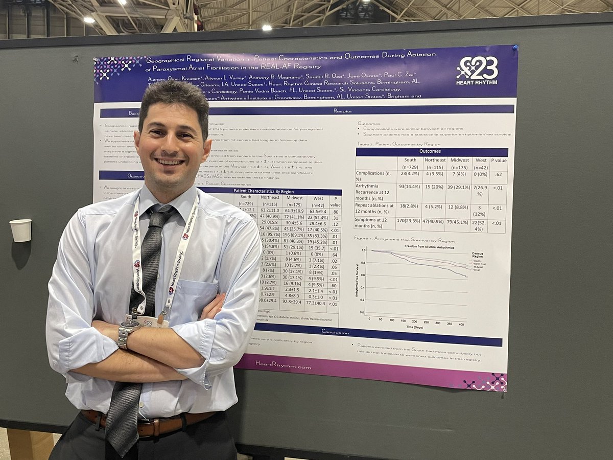 HRCRS_EP's tweet photo. We are so grateful for long time #RealAFRegistry collaborator @OmarKreidieh1 who presented a poster on Real AF patient characteristics by geographic regions today at #HRS2023 https://t.co/RARzcah6M9