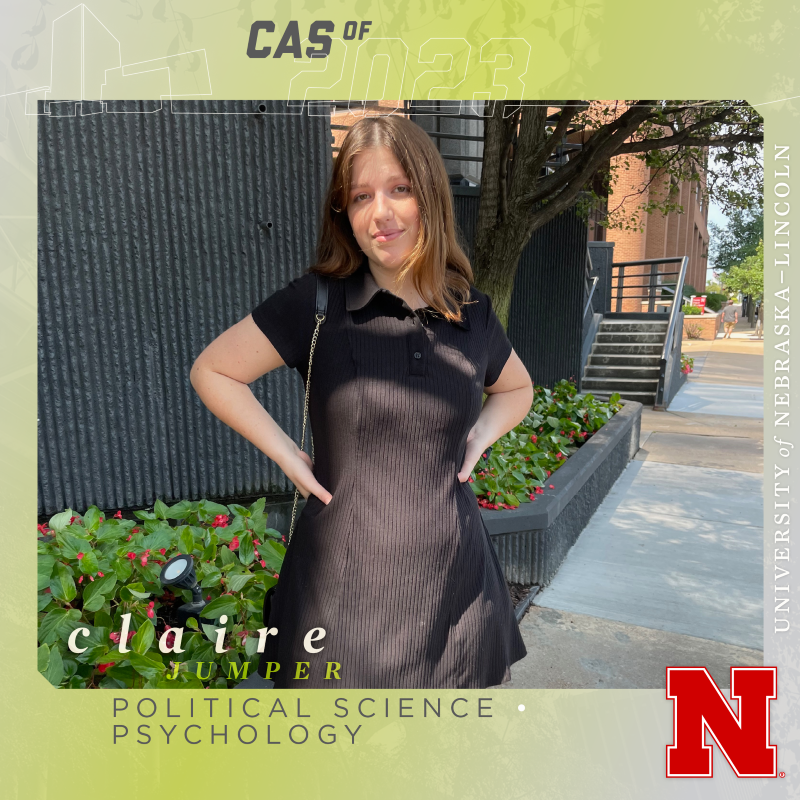 'The best thing about being a Husker is making new friends all over campus and getting to know all kinds of people and their experiences.' Congratulations Claire! #gobiggrad 🎓 bit.ly/42ITAtl @UNLPoliSci @UNLPsych