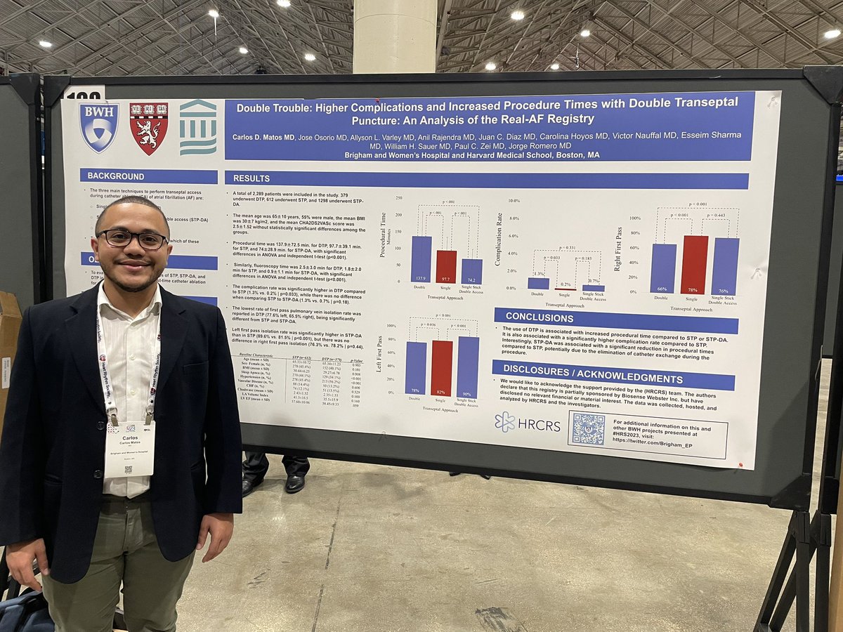 HRCRS_EP's tweet photo. Rising EP research 🌟 @CarlosMatosMD presented #RealAFRegistry data on single vs double transeptal approaches to AF ablation today at #HRS2023 https://t.co/O0pZ8Xy8sq