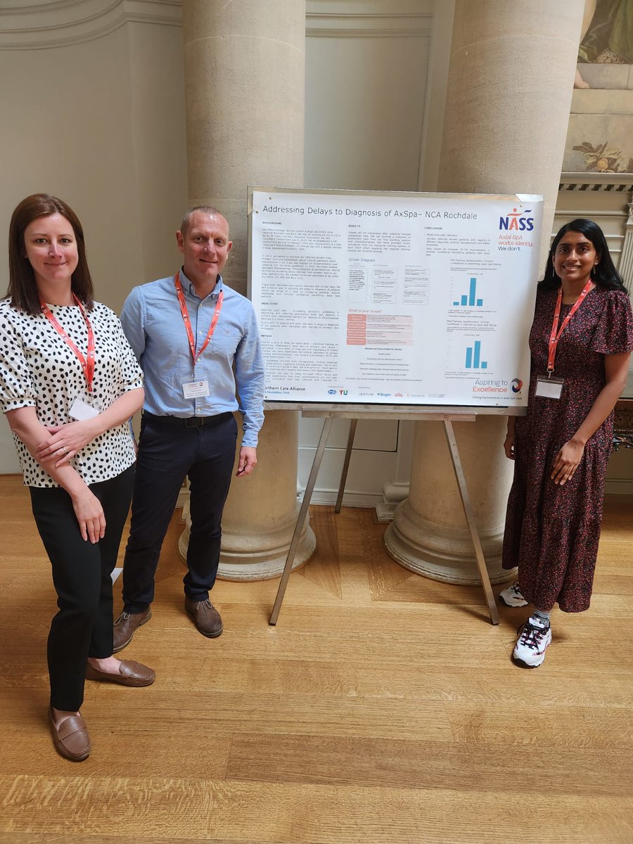 Katiestabs's tweet photo. Fantastic day spent at @NASSexercise Aspiring to Excellence celebration event today. Dr Dhivya Das did us proud presenting our @RochdaleCO_NHS Rheum/Physio AxSpA Team's QI project outcomes so far. Working hard to reduce the delay to diagnosis with education in primary care. https://t.co/FpnvOp8GJn