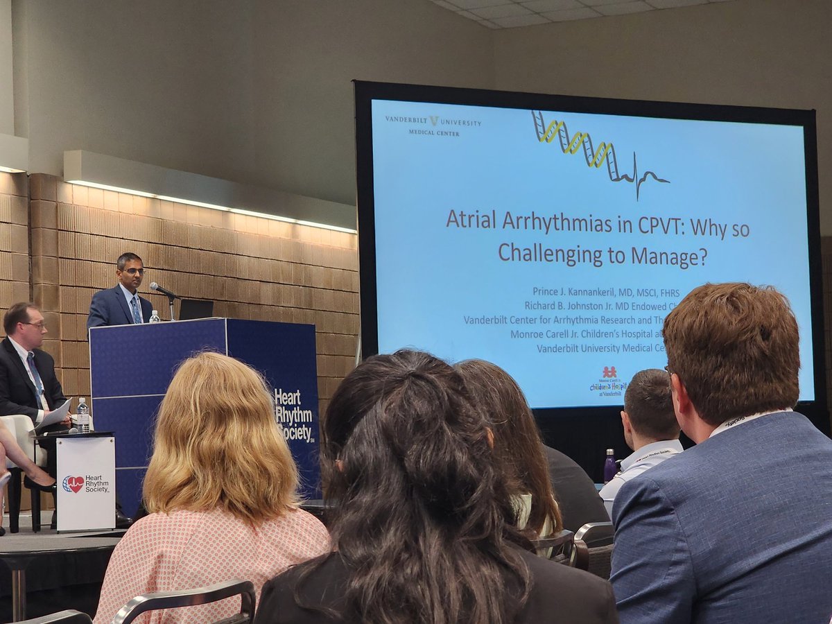 End the 1st day with some pediatric challenges: fetal SVT, covid 19, atrial arrhythmia in CPVT and genetic variant reclassification. @PeterAzizMD @PKannankeril @AudreyDionne3 and Sara Cherny. #HRS2023