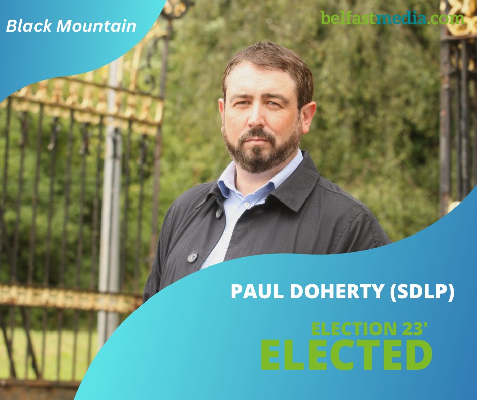 ATownNews's tweet photo. Black Mountain DEA: Paul Doherty (SDLP) has been elected. LIVE updates here- https://t.co/tkRjQWV2TG #BelfastLE23 #LE23 https://t.co/APNI6qeX6p