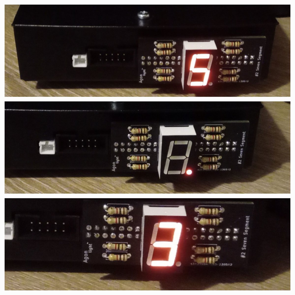 AdamT117's tweet photo. Next up for the #agonlight. #2 A single seven segment display PCB tested..rolling the dice, counter, score board. Need to update my shoddy code on GitHub to add the decimal point. Adding 128 should do it.
#agonlight2 https://t.co/FfB3tiUl1E