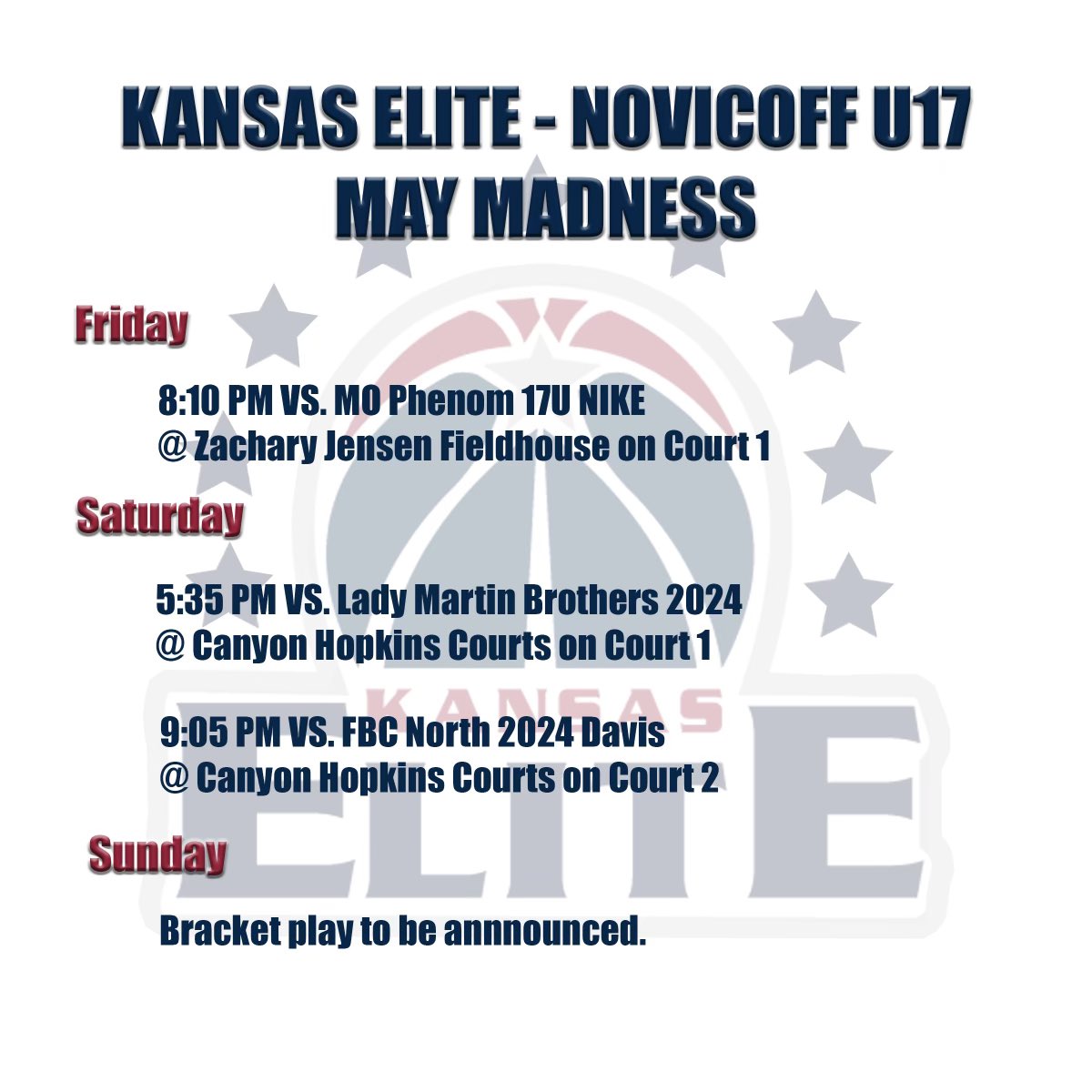 We’re so excited for this weekend! Here is our schedule: