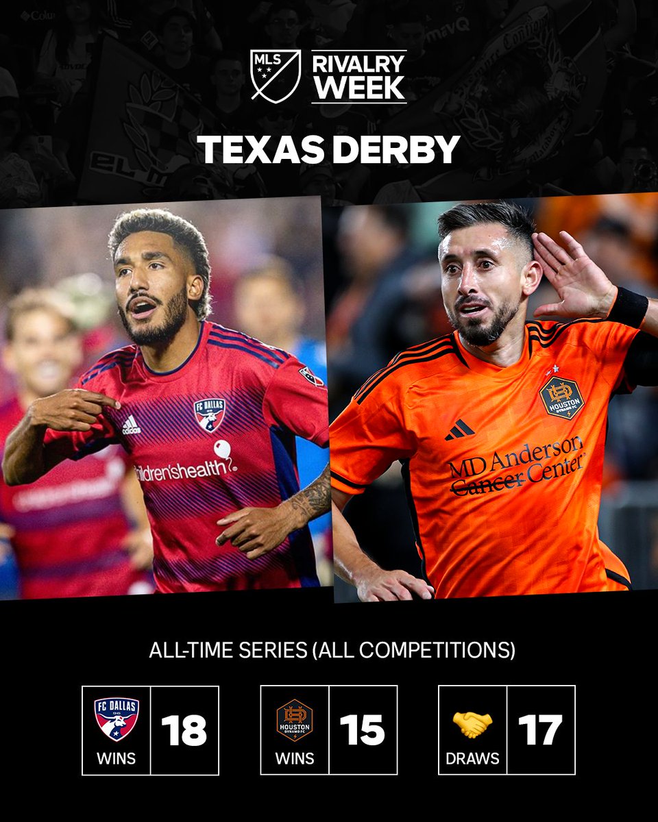 MLS's tweet photo. Texas showdown. 🤠

Expecting fireworks in another chapter of the @FCDallas x @HoustonDynamo rivalry. 

Watch at 8:30pm ET on #MLSSeasonPass on @AppleTV. https://t.co/lHvGJaaWOv