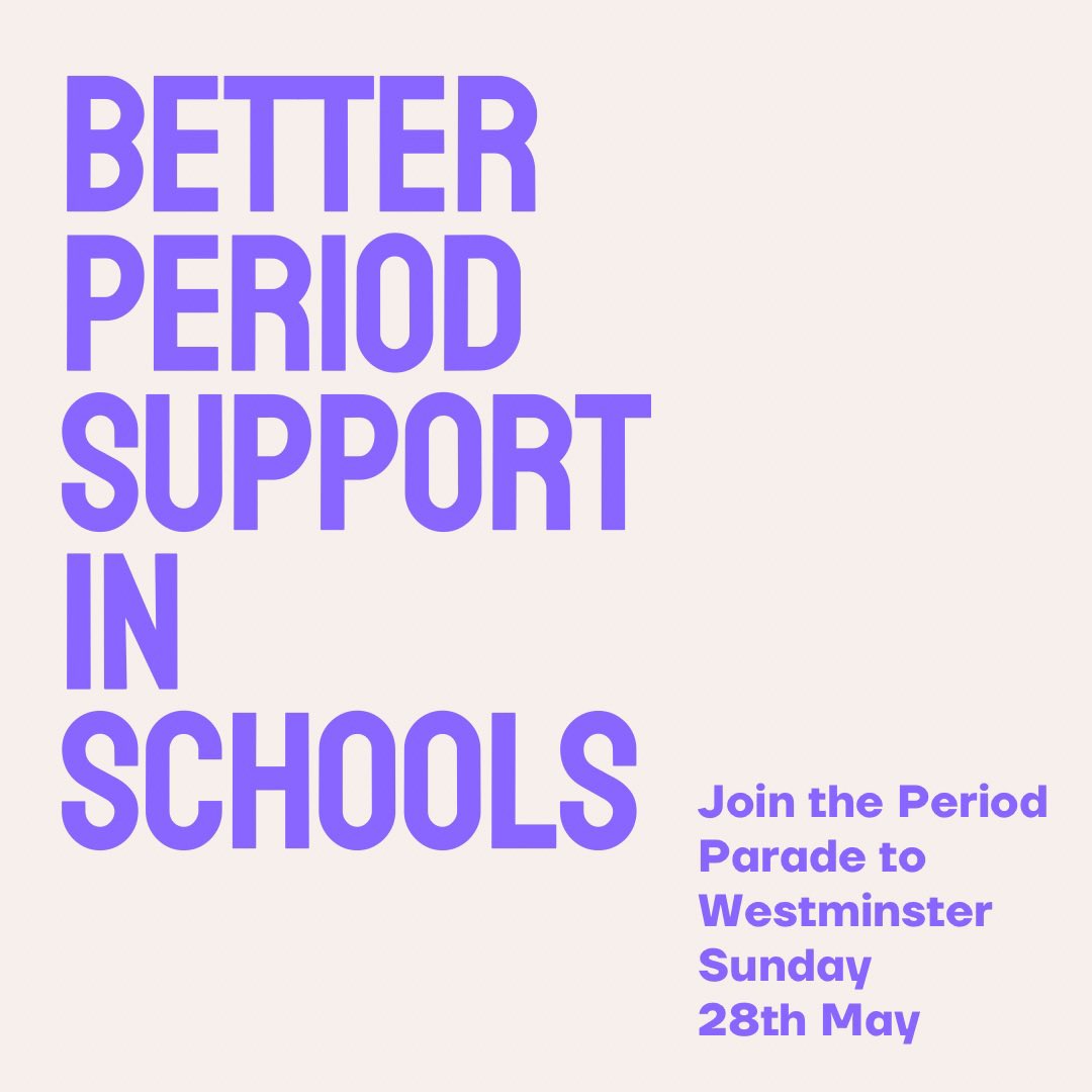 💜 #everyperiodcounts campaign has 600 shocking stories from young people across the UK of period shame & inequality in schools ➡️👀can we add yours?

💜join the Period Parade in Westminster on 28th May ➡️ so many amazing speakers lined up!

Let’s end period shame & inequality 💪🏽