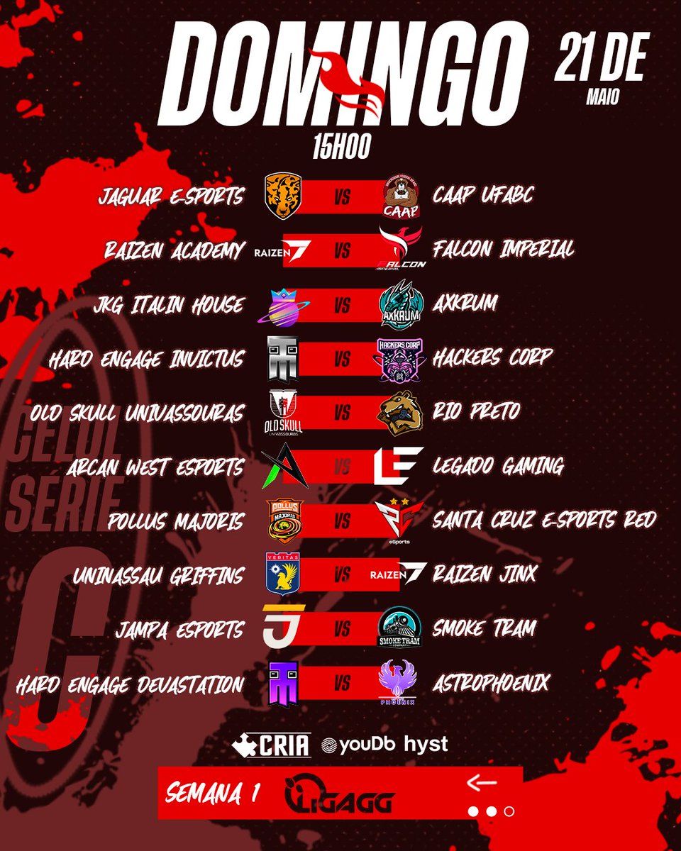 <a href="/ArcanWestBR/">(AWE) Arcan West e-Sports</a> @Spacemonkeys <a href="/axkrum_gg/">AXKRUM</a> <a href="/esportscaap/">UFABC CAAP eSports</a> <a href="/FalconImperial/">Falcon Imperial</a> <a href="/hckcorp/">Hackers Corp.</a> @hardengage_ @jgresports <a href="/jampaesports/">Jampa eSports JPA</a> <a href="/jkg_esport/">Jupiter King E-sports</a> @legadoGamingbr <a href="/oldskullesports/">Old Skull Esports - Univassouras</a> <a href="/PollusMajoris/">Pollus Majoris</a> <a href="/raizen_games/">Raizen - らい ぜん - Tropa Raizen - TRZ - #goRaizen 💜</a> <a href="/SCeSports_ofc/">Santa Cruz eSports</a> <a href="/smoketram/">Smoke Tram</a> <a href="/UNNGriffins/">Uninassau Griffins</a>