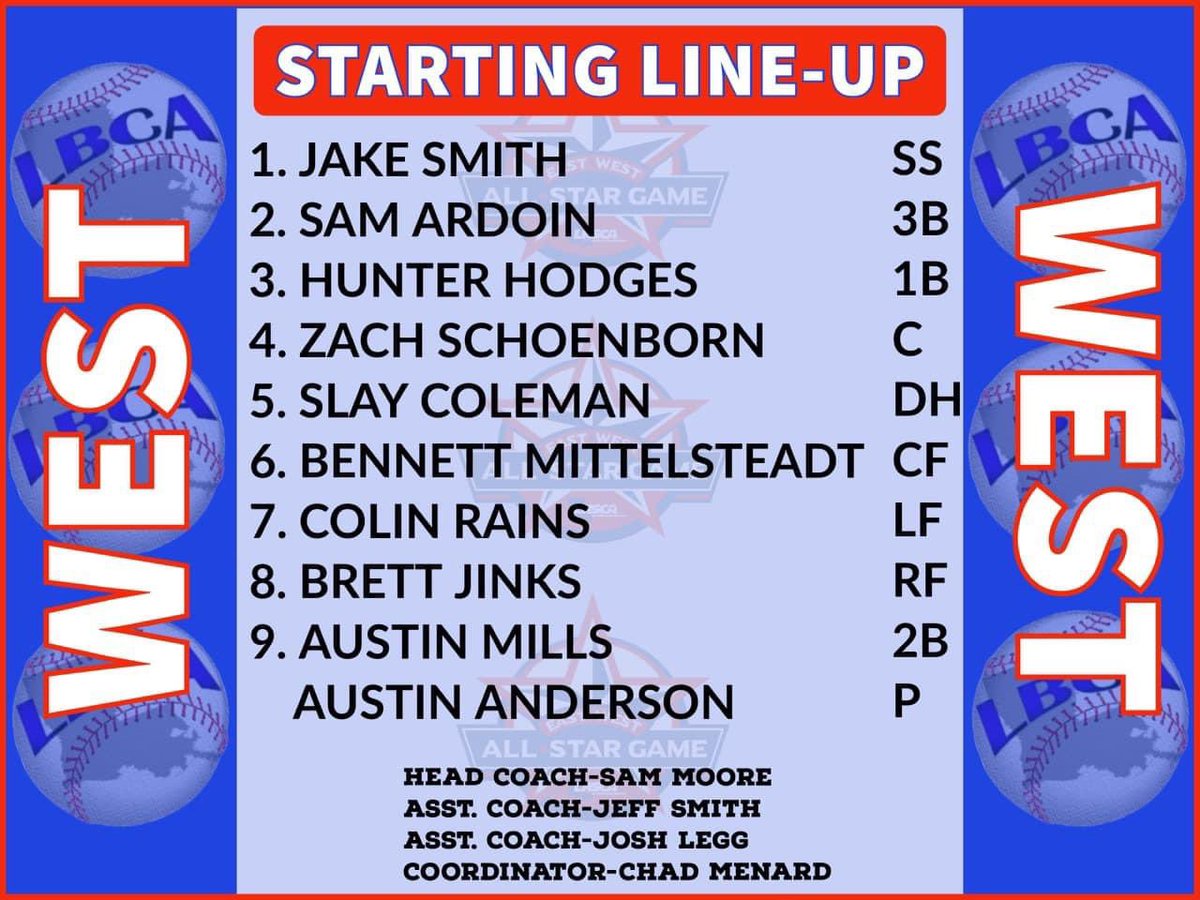 Batting 3rd in the starting line up tonight for the West All Stars!! <a href="/HunterHodges30/">Hunter Hodges</a>