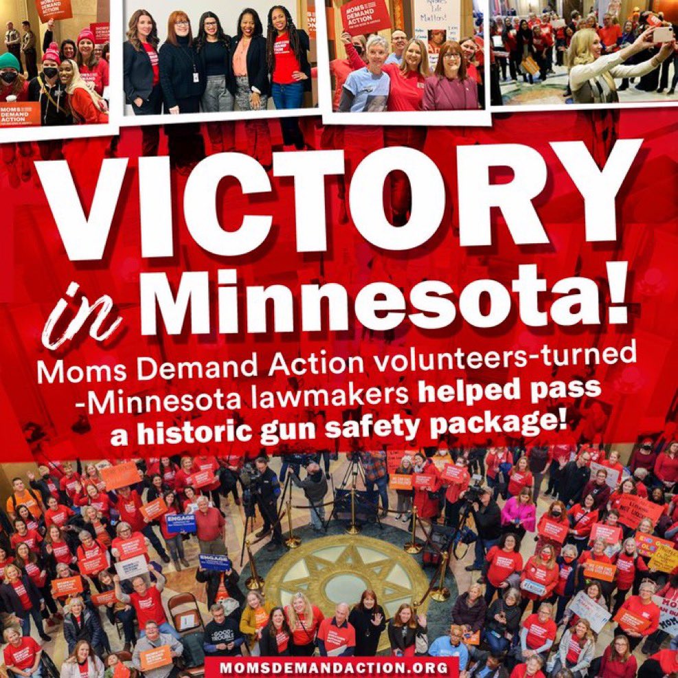 THEY DID IT!!! Today @govtimwalz signed sweeping gun reform legislation into law. This historic win was made possible by the tireless advocacy of <a href="/MomsDemand/">Moms Demand Action</a> volunteers, four of whom were elected to the Minnesota Senate last year, flipping the legislature to a gun sense trifecta.