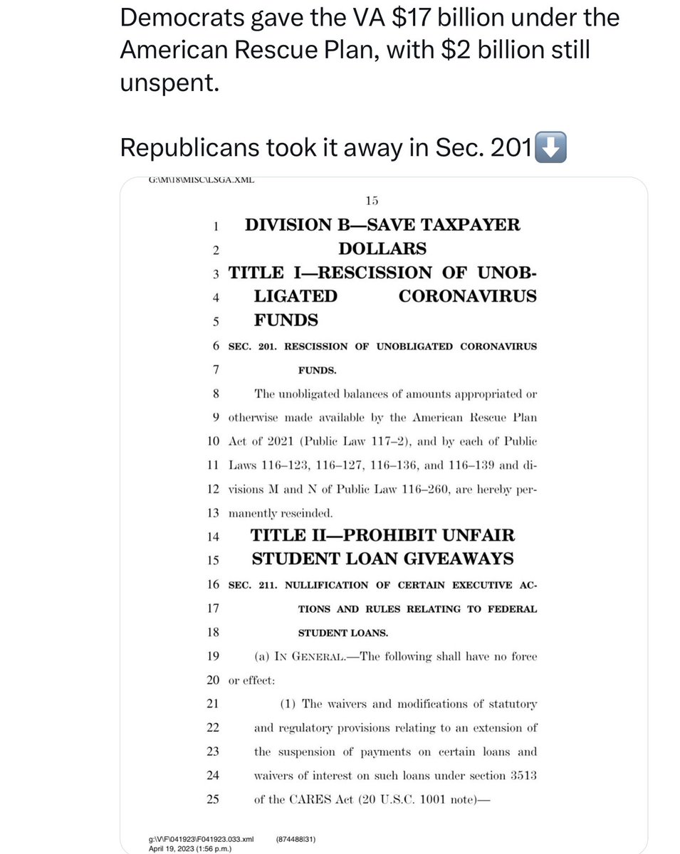 Individual1isa1's tweet photo. @RachelBitecofer I'M A VET
The @HouseGOP @SenateGOP CUTTING #Veterans benefits & care by over 22% is also another slap in the face of us who served & became disabled 4 this country
#GOPHatesVeterans #GOPSeditiousTraitors #protectveteranshealthcare #GOPDebtCeilingDisaster
#HandsOffVeteransCare https://t.co/nniA17K0ah