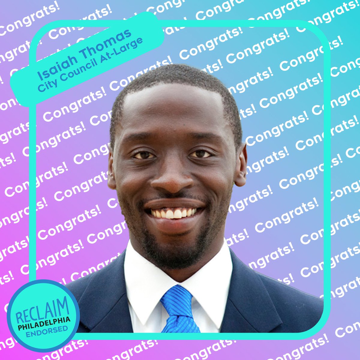 reclaimphila's tweet photo. 4/18 While we didn’t get all the wins we wanted this primary, there’s still a lot to celebrate! 🎉

Congratulations to @candidateTHOMAS for being the top vote getter in At-Large races! He will continue doing the work passing transformative legislation like #DrivingEquality https://t.co/AfxvTX7zbm