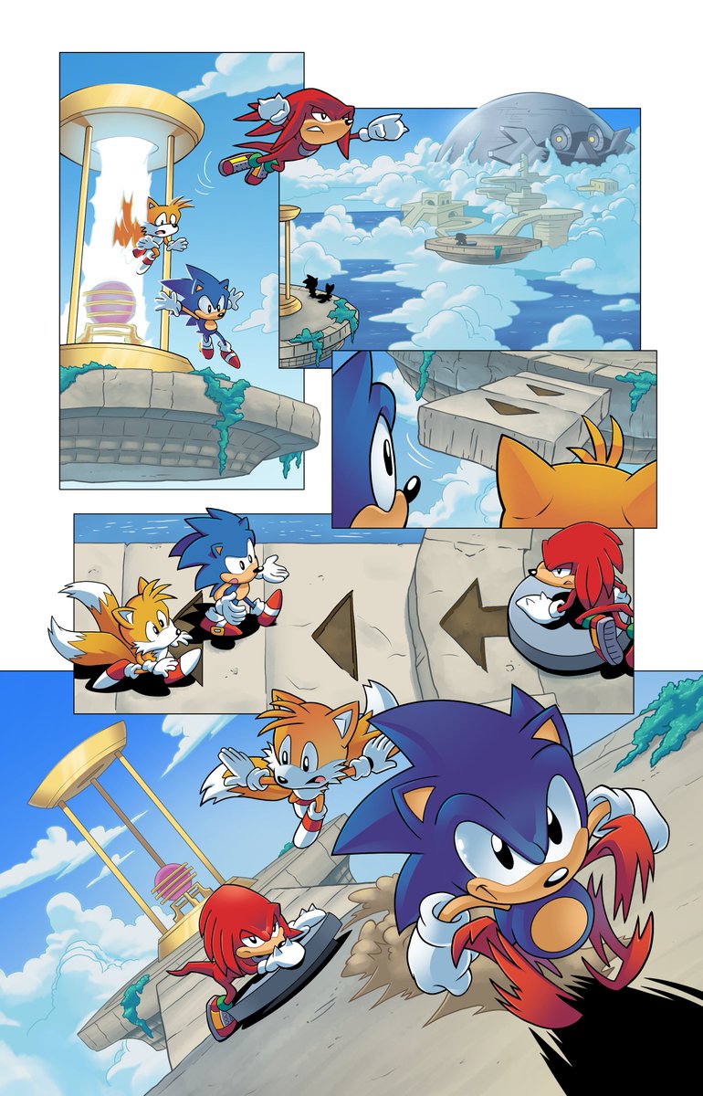 Inking and colouring of the unreleased Archie Sonic 291, page 11.
Original pencils by Tracy Yardley, inks and colours by me.