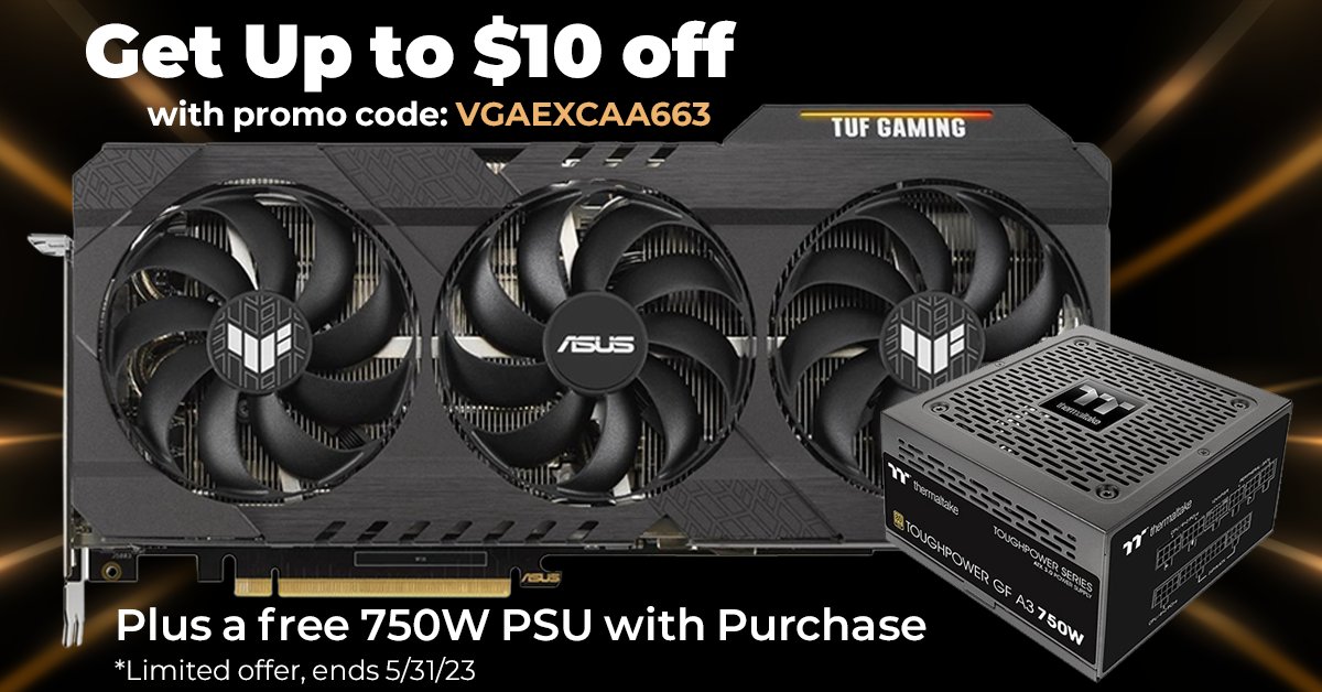 🎮 Power up your gaming with the ASUS TUF Gaming RTX 3070 Ti OC V2 GPU! Get up to $10 off using promo code VGAEXCAA663. Plus a free 750W PSU with purchase. Limited offer, ends 5/31/23. Don't miss out! 🚀💥 #ASUS #TUFgaming #RTX3070Ti

Shop - newegg.io/fb-asustuff