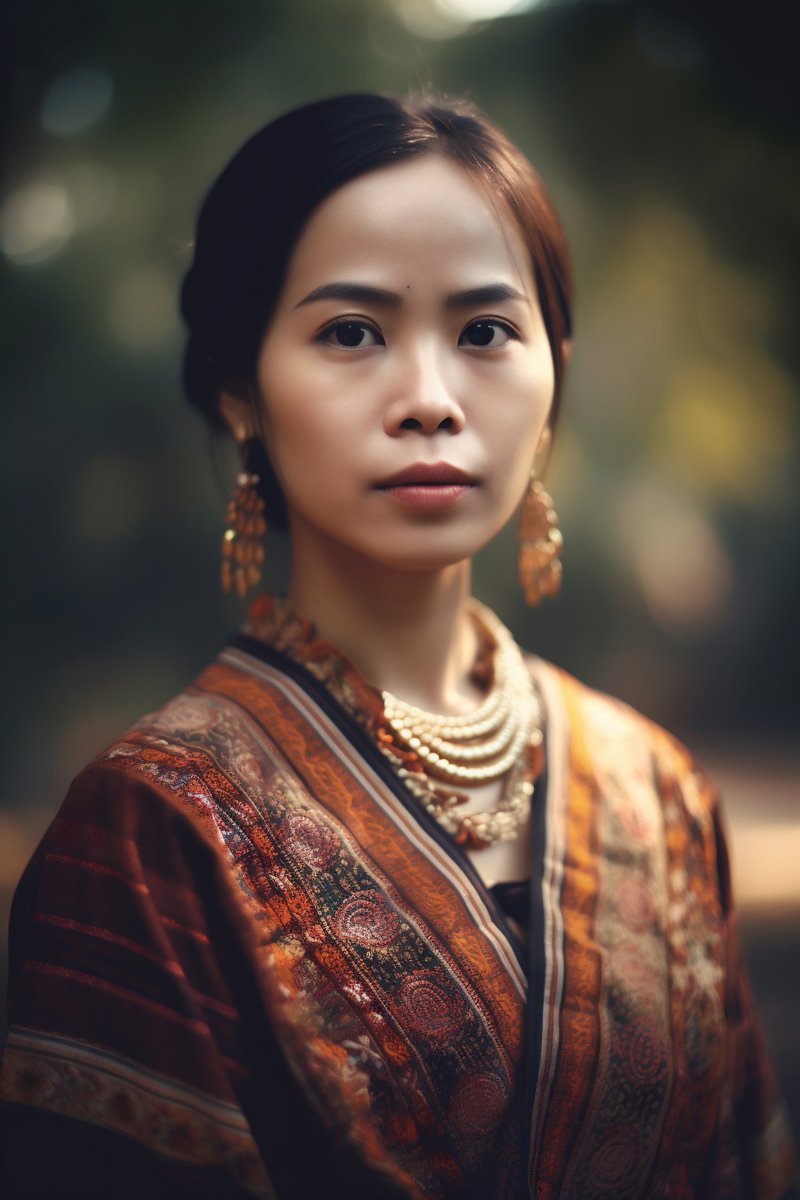 ActionLoft's tweet image. Thailand: Thai women&apos;s natural beauty is complemented by their traditional &apos;Chut Thai&apos; dress, featuring intricate designs and vibrant colors that showcase the country&apos;s rich cultural heritage and traditions. #ThailandFacts #FaceStructure #CulturalClothing #ChatGPT #AI