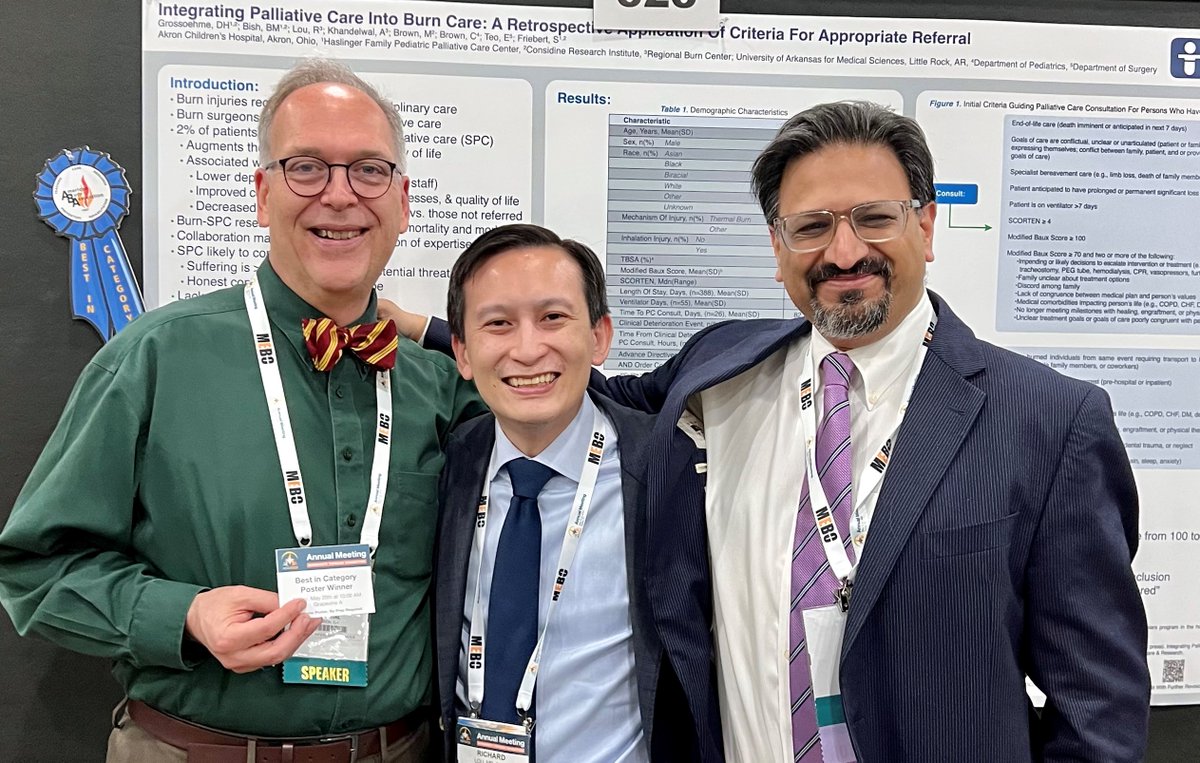 Congratulations to Daniel Grossoehme for winning Best in Category for his poster, “Integrating Palliative Care into Burn Care: A Retrospective Application of Criteria for Appropriate Referral”!